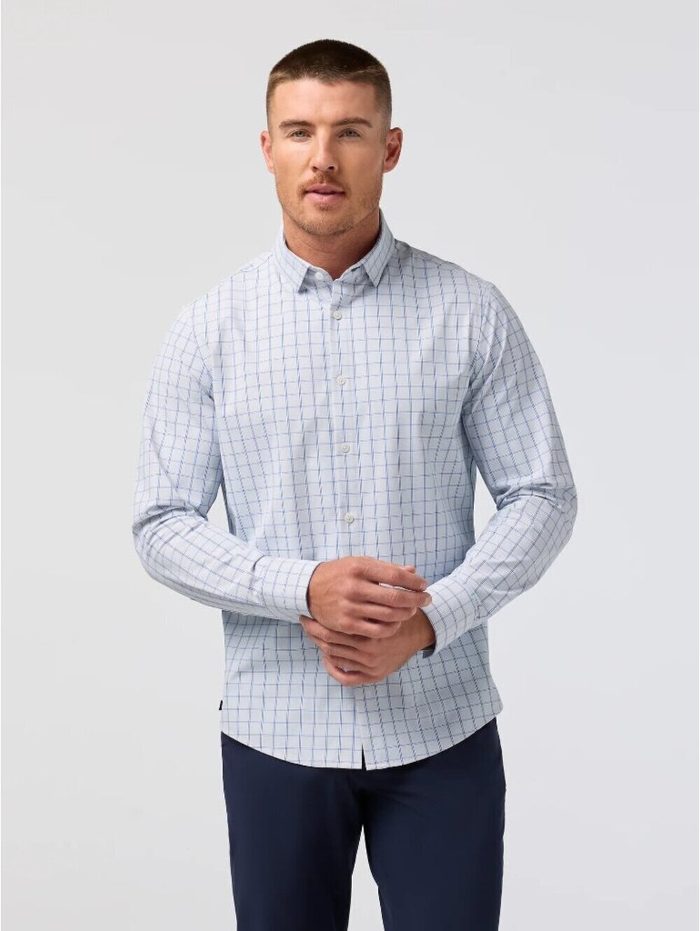 Mizzen + Main Leeward No Tuck Dress Shirt in Cobalt Hampton Plaid, Size Medium